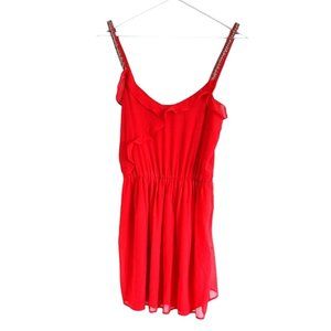ZARA Trafaluc Red Chiffon Dress with Beaded straps size XS